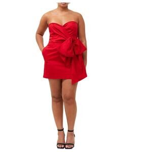 French Connection Women's Strapless Bow-Waist Mini Dress Red Size 4
